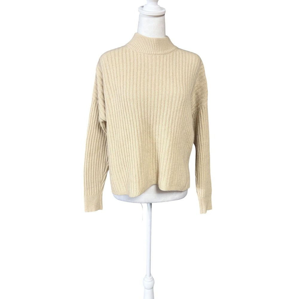 Madewell Sweater Womens XS Beige Cashmere Wool Mock Neck Knit Ribbed Pullover